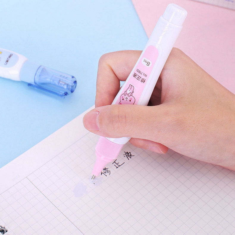 5支装 得力71851修正液学习文具用品书写错字修正改错液8ml白色卡通