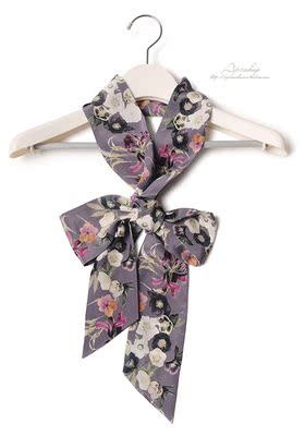 apcshop 18精选欧洲款真丝印花女士优雅气质精美超长丝带领巾