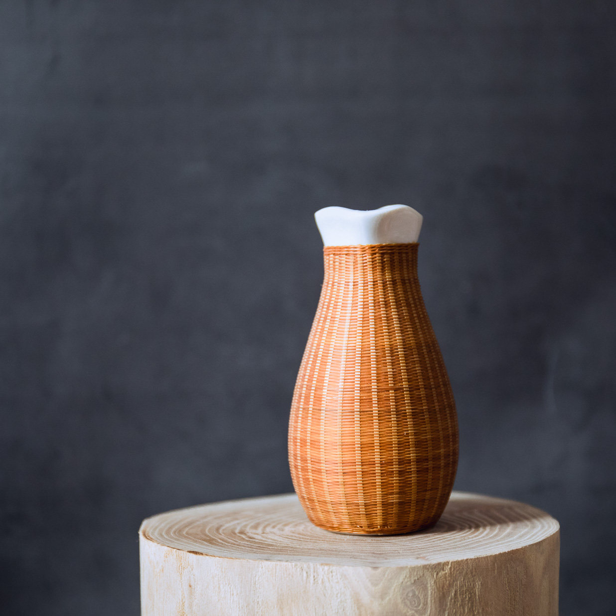 竹丝扣瓷日式简约花瓶陶瓷竹编花器竹编