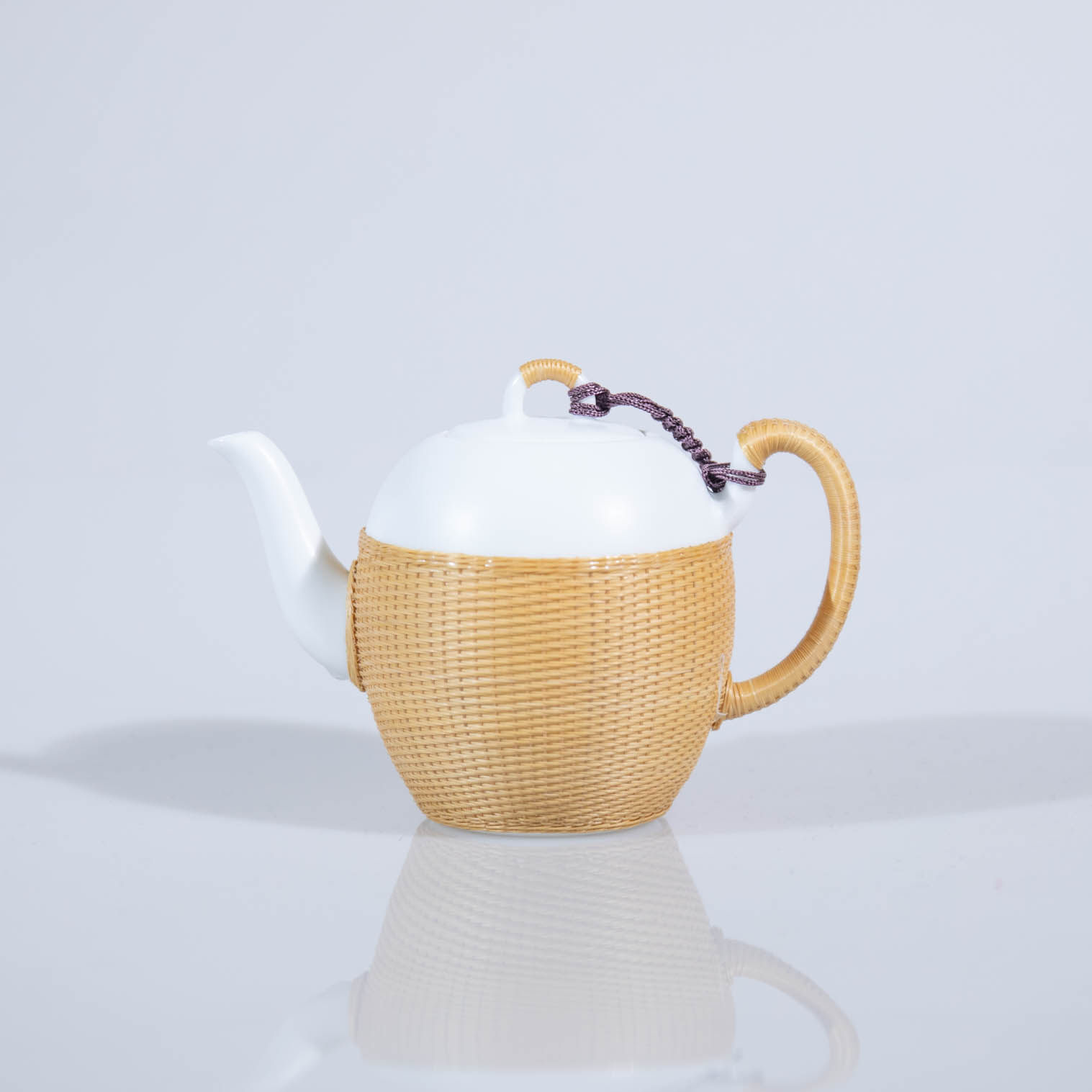 竹丝扣瓷白瓷亚光中式美人茶壶瓷胎竹编景德镇竹编