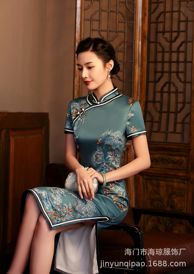 精工双层钻石旗袍2022春夏新款女士日常宴会旗袍