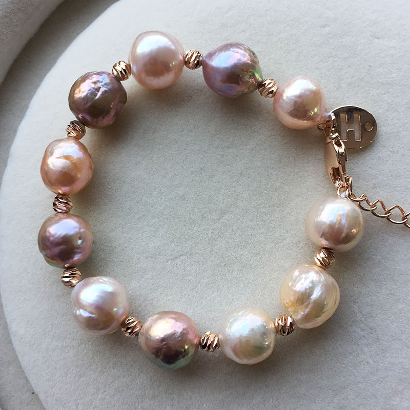 11-12mm爱迪生巴洛克异形珍珠手链不规则 皱皮彩色 超炫深色幻彩