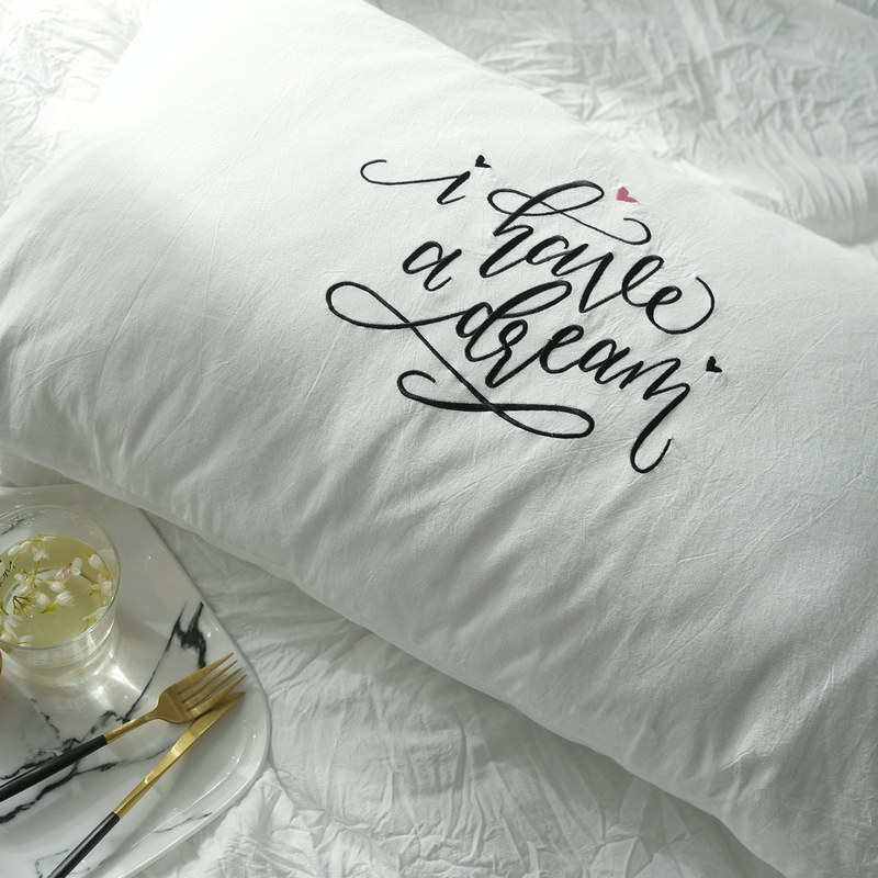 小清新纯棉枕套单只 简约纯白色枕芯套 全棉刺绣水洗棉单人枕头套