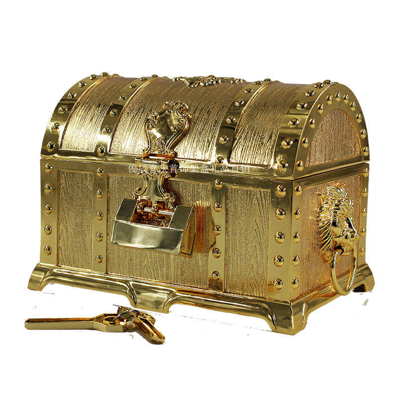 复古创意金色招财百宝箱带锁收纳首饰盒金属姻缘装饰摆件结婚礼物