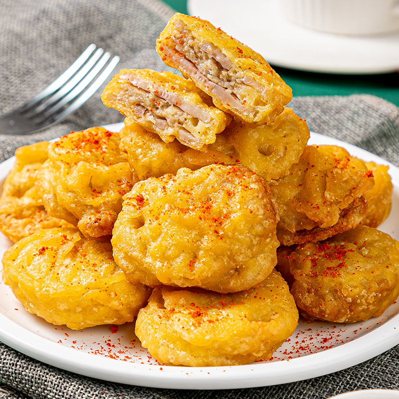 酥脆藕盒酥饼藕片包裹炸鸡肉馅半成品下午茶糕点包点