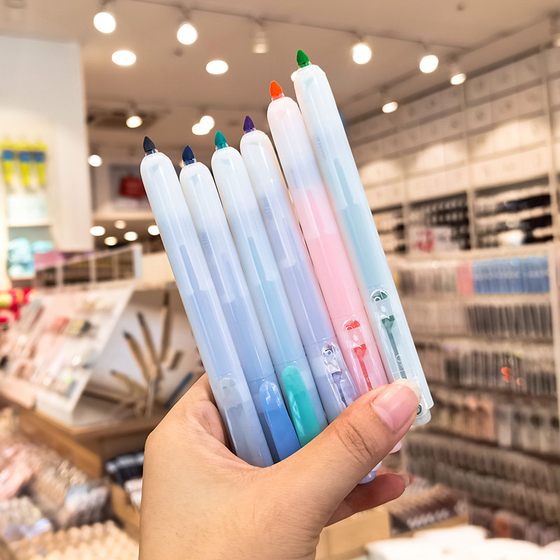 miniso按动彩色笔学生标记重点系列名创优品手控易手控荧光笔