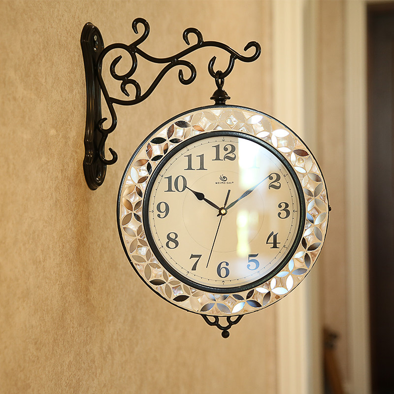 欧式客厅双面挂钟个性时尚创意家居卧室现代简约轻奢挂钟