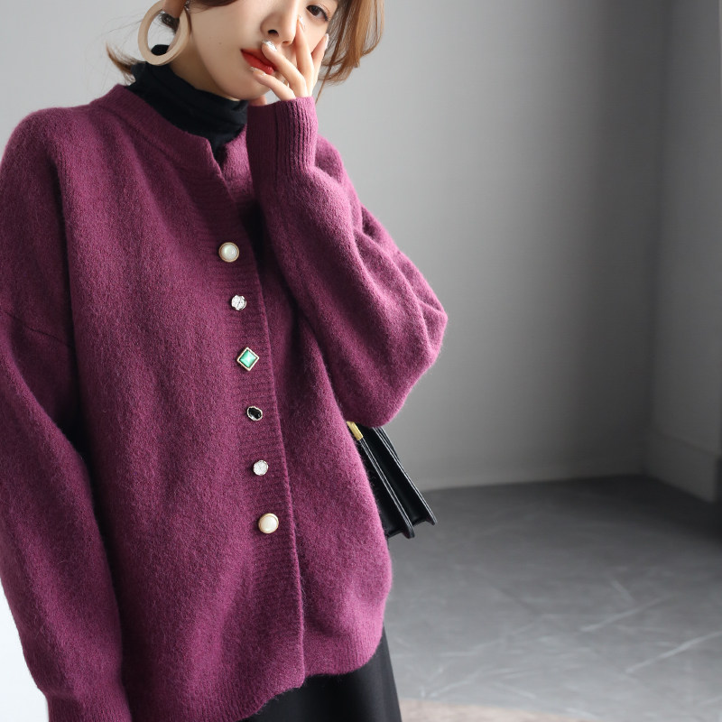 warmo轻奢法式针织开衫女春秋秋冬外穿宽松短款毛针织衫