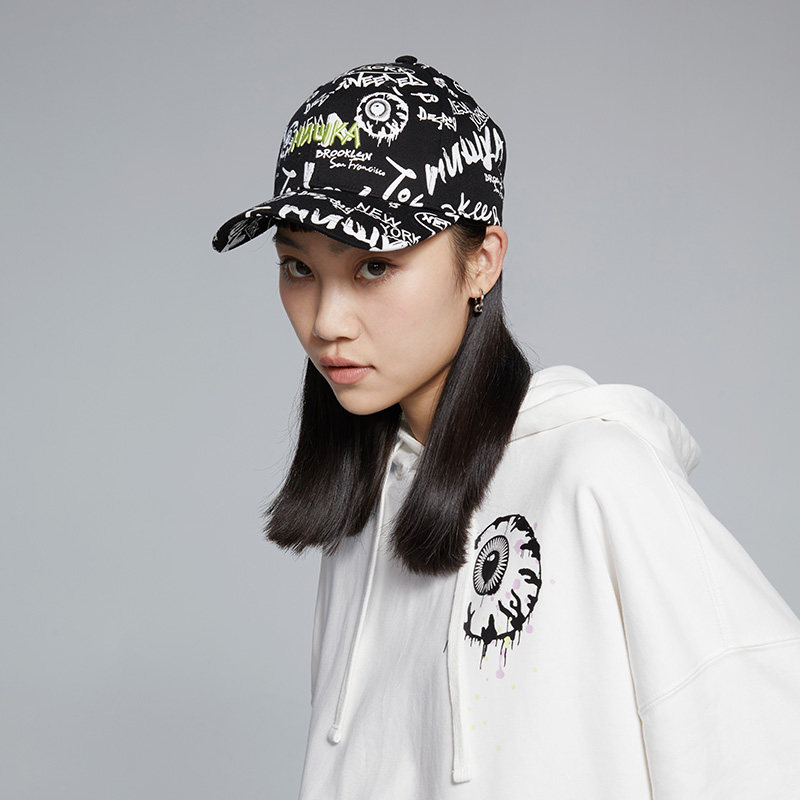 mishka大眼眼球潮牌2021秋冬新品字母绣花弯沿帽子
