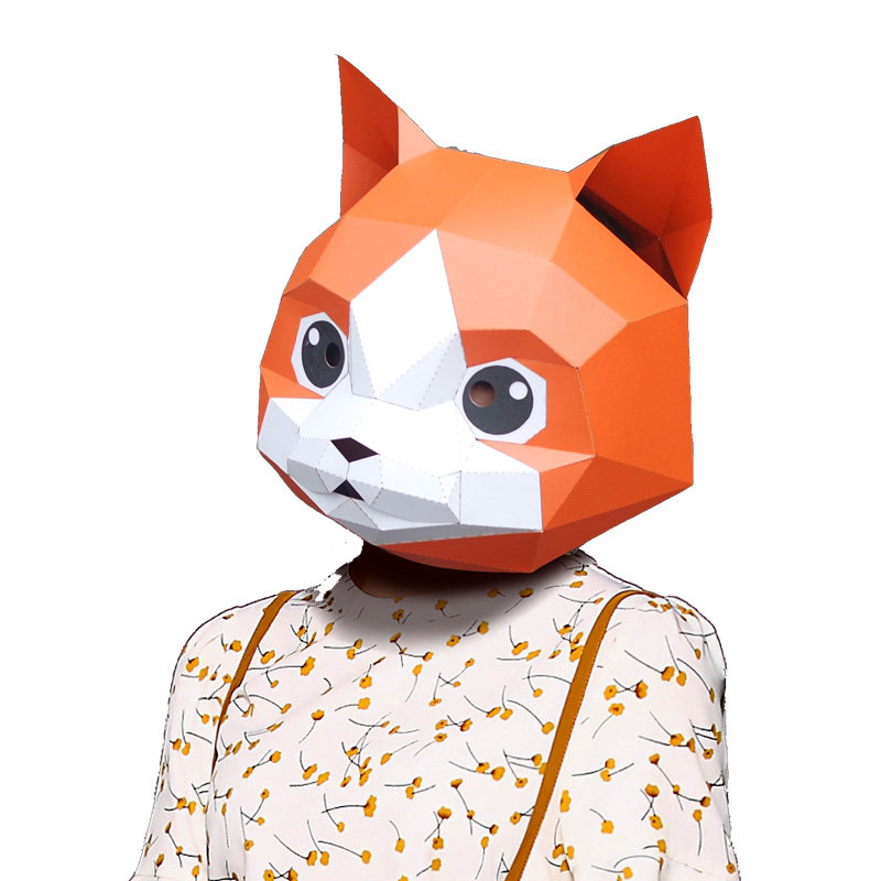 萌猫头套动物全脸面具纸模小猫咪可戴直播卡通派对活动演出拍照女