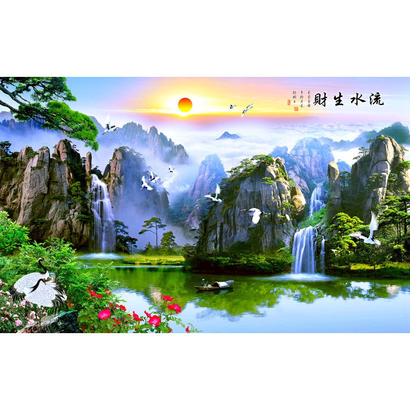 中式3d立体山水风景画风水背景墙纸 推荐