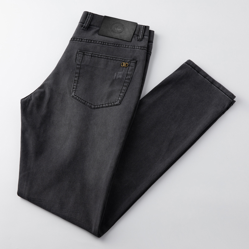 Goose 大鹅暖心男裤夏季新款男士牛仔裤直筒薄款深灰休闲男装长裤
