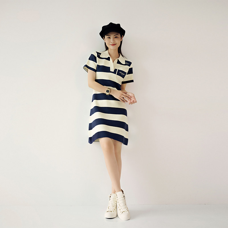 美洋meiyang网球女神连衣裙夏纱冰丝双面polo针织连衣裙