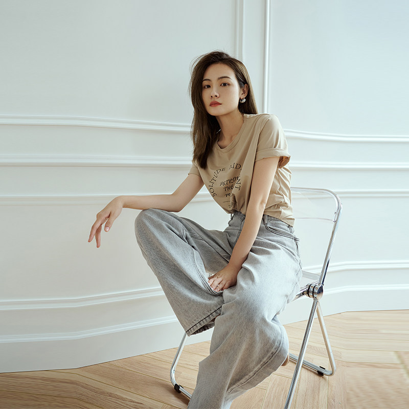 美洋meiyang现货福利守护月亮字母复古印花圆领t恤