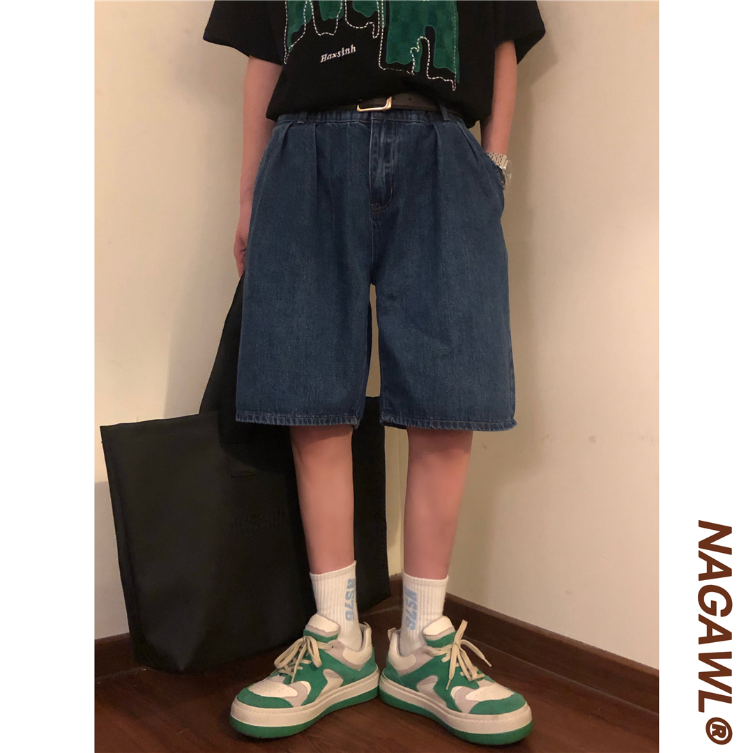 NAGAWL夏新款潮流宽松五分裤男阔腿牛仔短裤休闲运动中裤薄款裤子