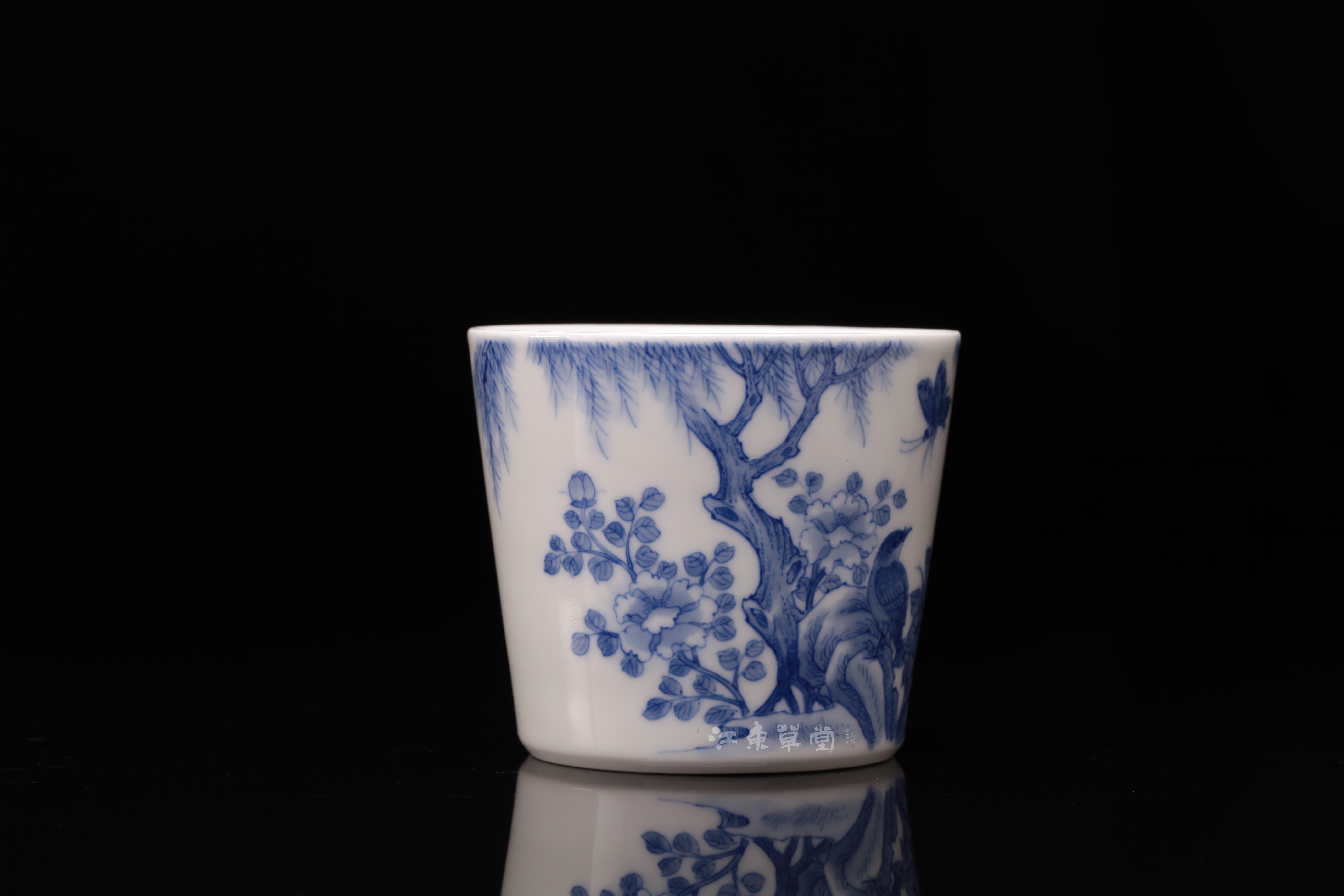 春风祥玉景德镇邹俊窑喜上眉梢蝴蝶手绘茶具青花瓷茶杯文化创意杯子