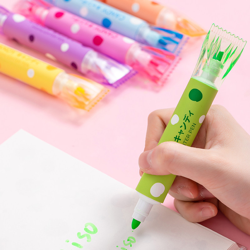 miniso名创优品糖果荧光笔学生双头淡彩记号标记可爱荧光笔