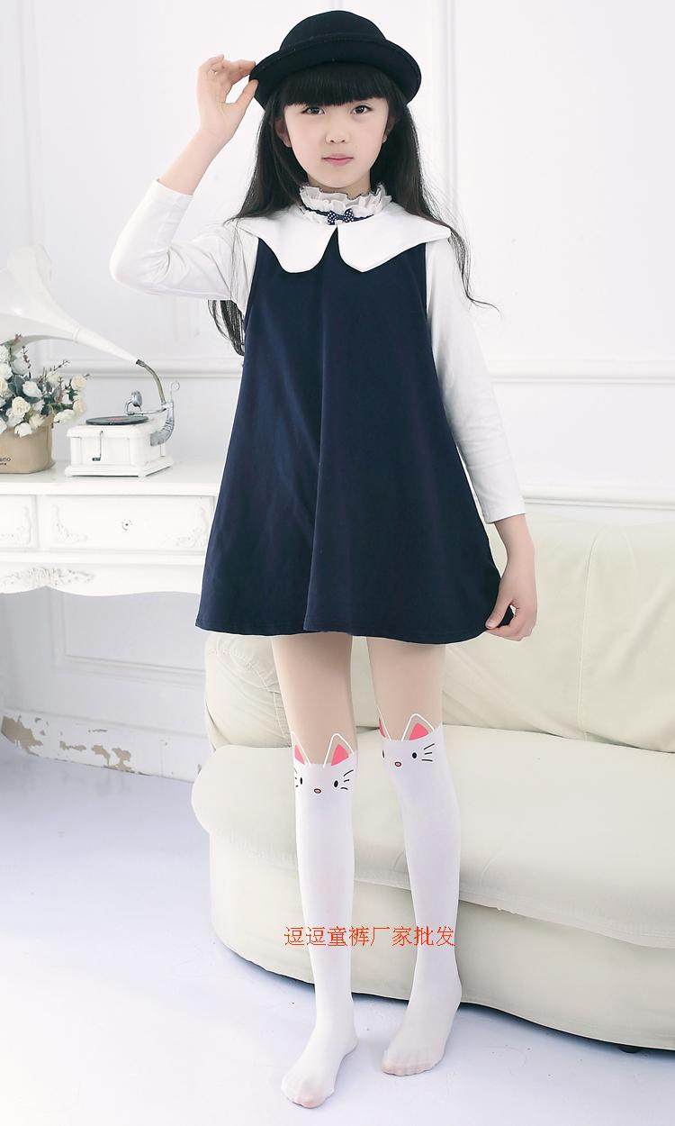 儿童连裤袜 春秋款白色拼接女童丝袜打底袜裤夏 薄款小女孩裤袜子