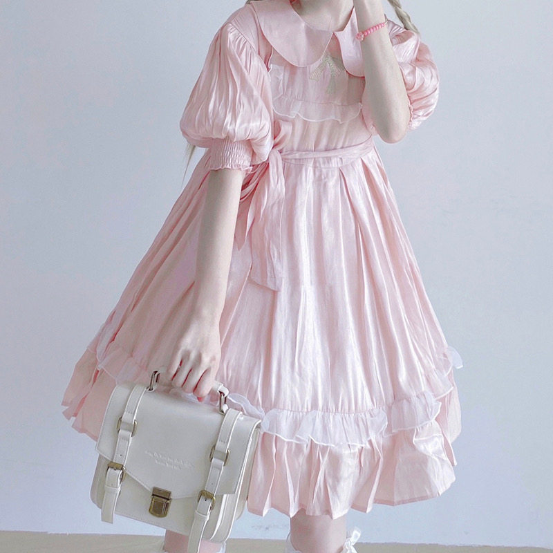 初恋娃娃蓬蓬裙轻lo软妹复古泡泡蝴蝶结刺绣连衣裙