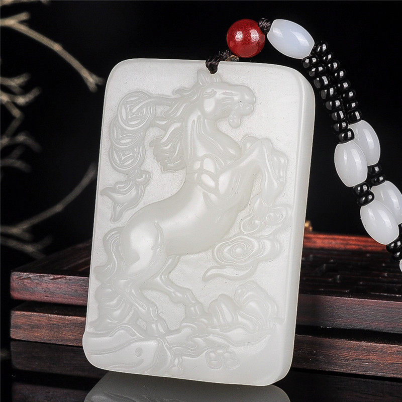白玉挂件马上玉牌马到成功有钱马上有新疆吊坠马吊坠颈饰