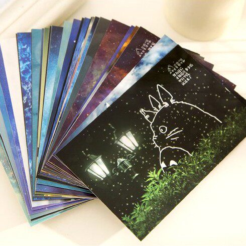 张30 卡通动漫夜光贺卡学生文具 夜光剧场 宫崎骏 拾光明信片