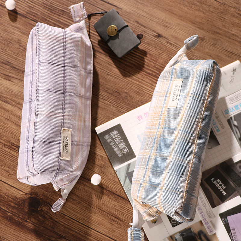 简约帆布笔袋女初中中小学生日中学生大容量jk文具笔袋