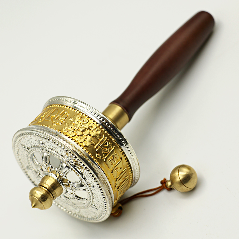 西藏藏传佛教六字法器转金桶特色纯铜手摇工艺品转经筒摆件