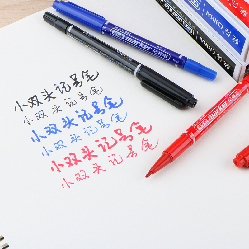 小双头油性记号笔小头细头马克笔勾线笔儿童绘画黑色描边美术勾边笔批发划线笔速干防水笔 - 图1