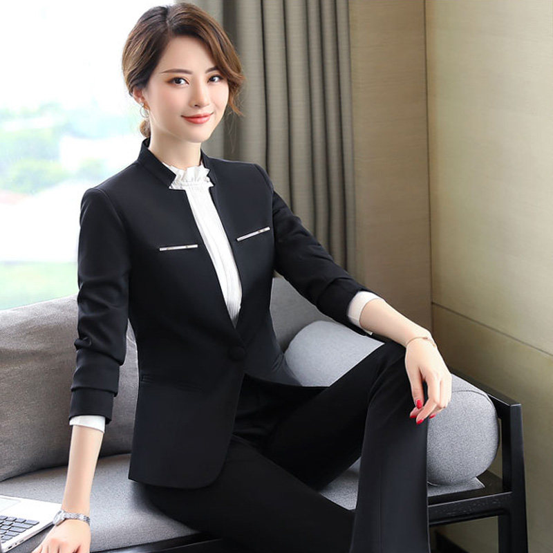 西装套装立领小个子韩版气质灰色酒店前台职业酒店工作制服