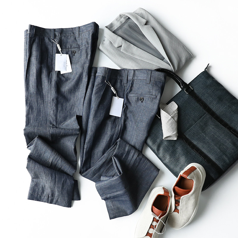 神仙面料 羊毛+亚麻 柜上4600 男士时尚商务修身纯色休闲长裤6097