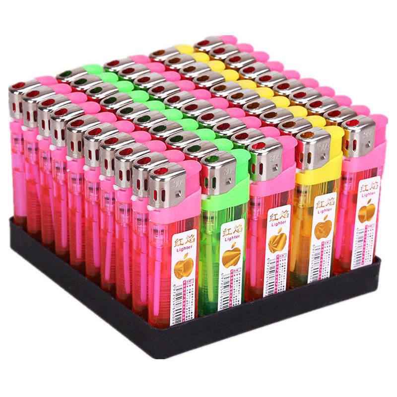 经典一元机整盒50支透明明红一次性明火打火机电子充气打火机