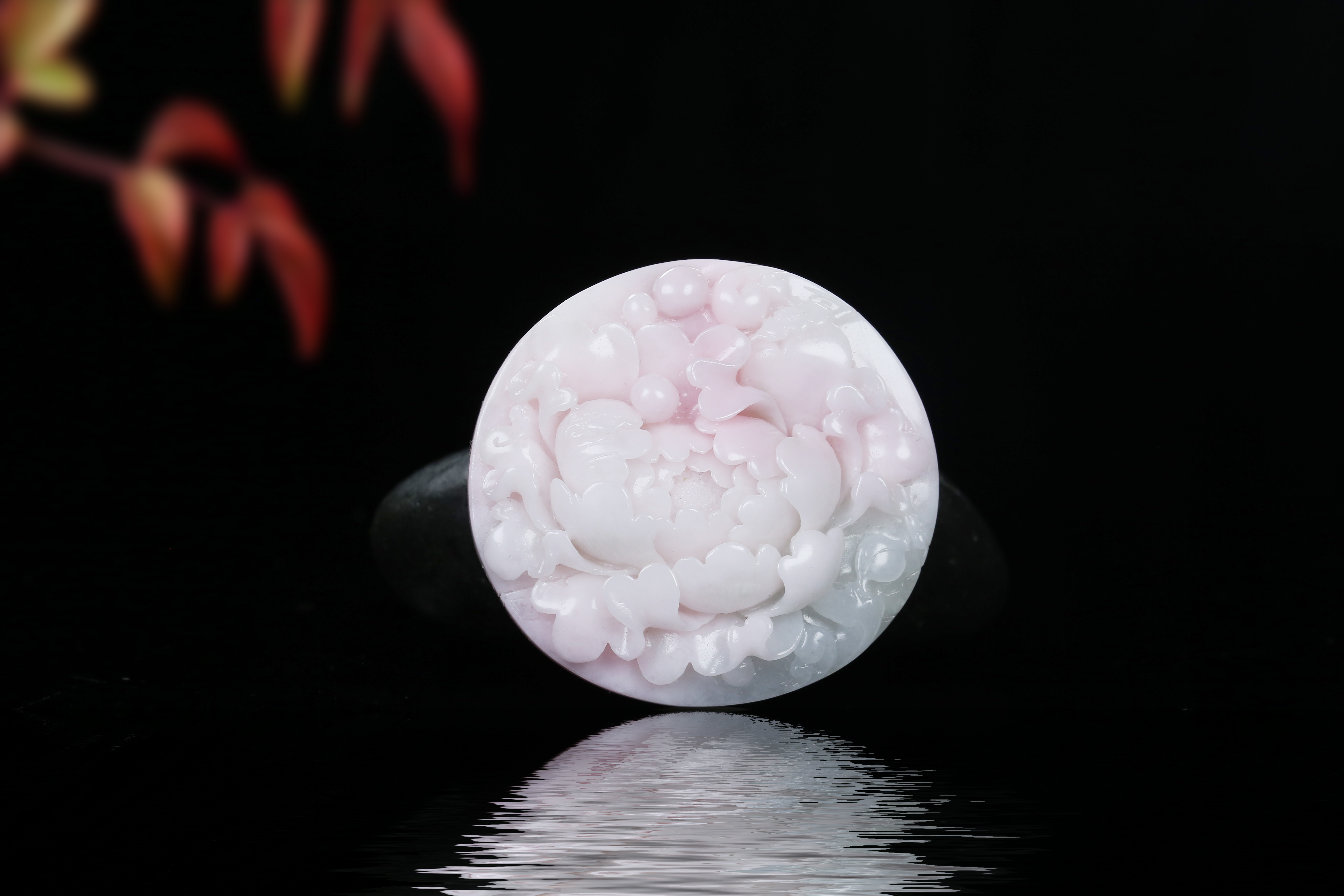 南阳纯天然粉红独山玉牡丹吊坠手工精雕雕刻花开富贵颈饰