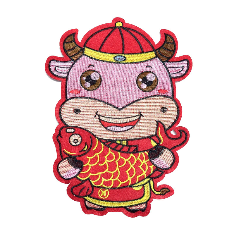 牛年大号百搭红色喜庆补丁卡通刺绣布贴装饰布贴