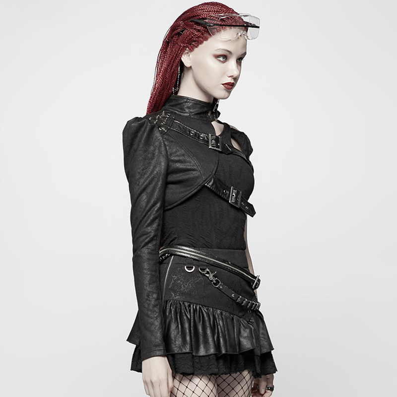 魔叹punkrave哥特gothic朋克军装单臂短外套舞台民族服装