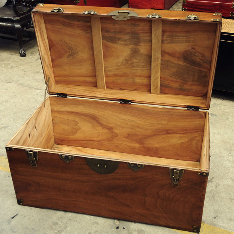 樟木老香箱子仿古六面独板字画收纳婚嫁陪嫁衣箱