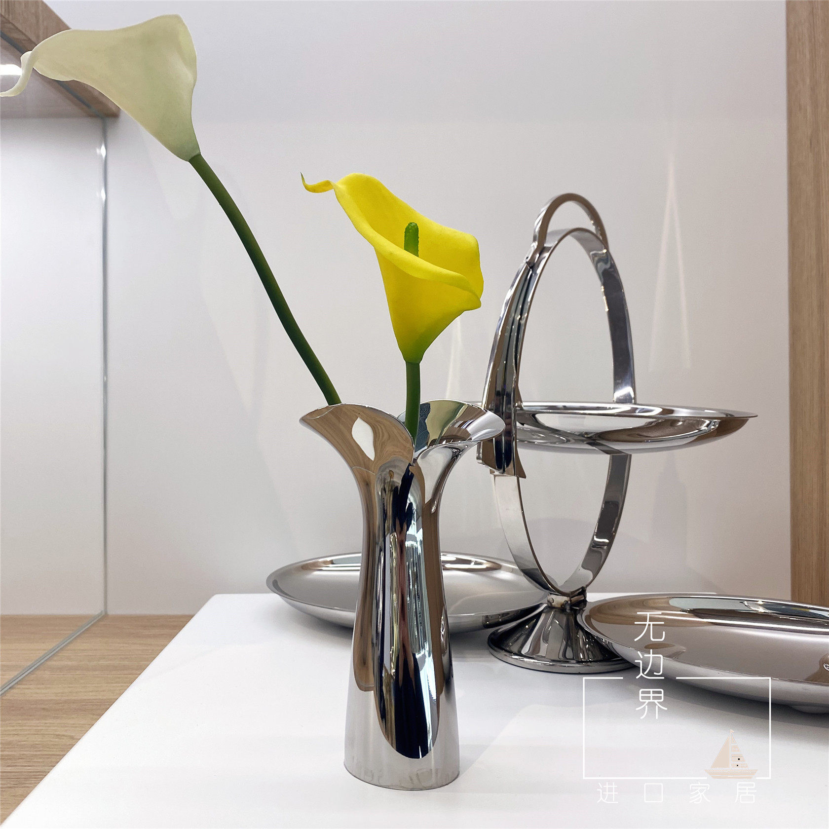 georgjensen丹麦进口不锈钢花朵银色亮面botanica花瓶花瓶