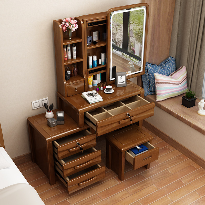 卧室全实木梳妆台收纳柜一体可移动新中式简约现代红木网红化妆桌