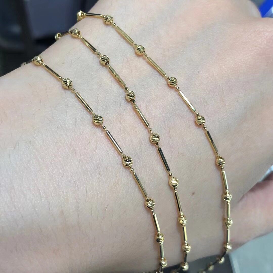 au75018k淡黄色金珠隔珠金彩金链女款项链颈链颈饰
