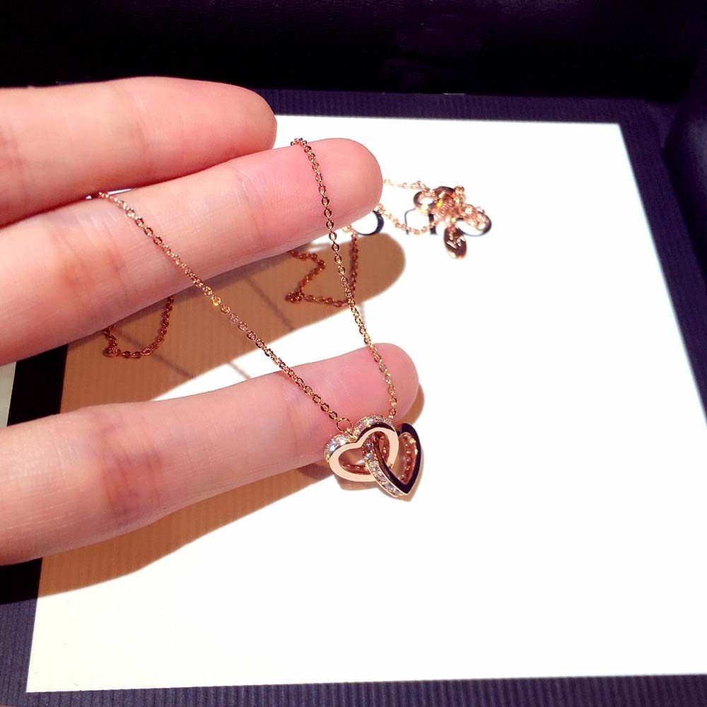 镶钻双环双爱心锁骨链女气质颈链简约轻奢小众项链2021年新款饰品