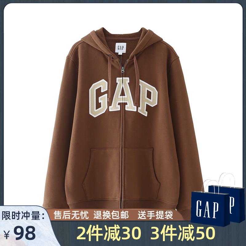 GAP奥特莱斯outlets卫衣男女春秋拉链开衫连帽外套宽松潮牌男装潮