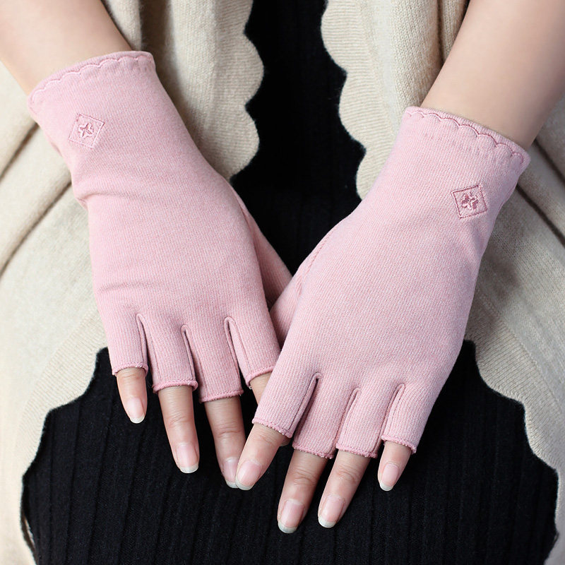 秋冬季天女士半指露指保暖半截骑行学生开车驾驶薄绒防寒透气手套