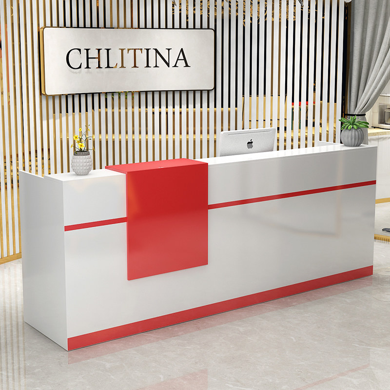 收银台公司前台接待台现代简约迎宾台服装店柜台桌烤漆迎宾台吧台