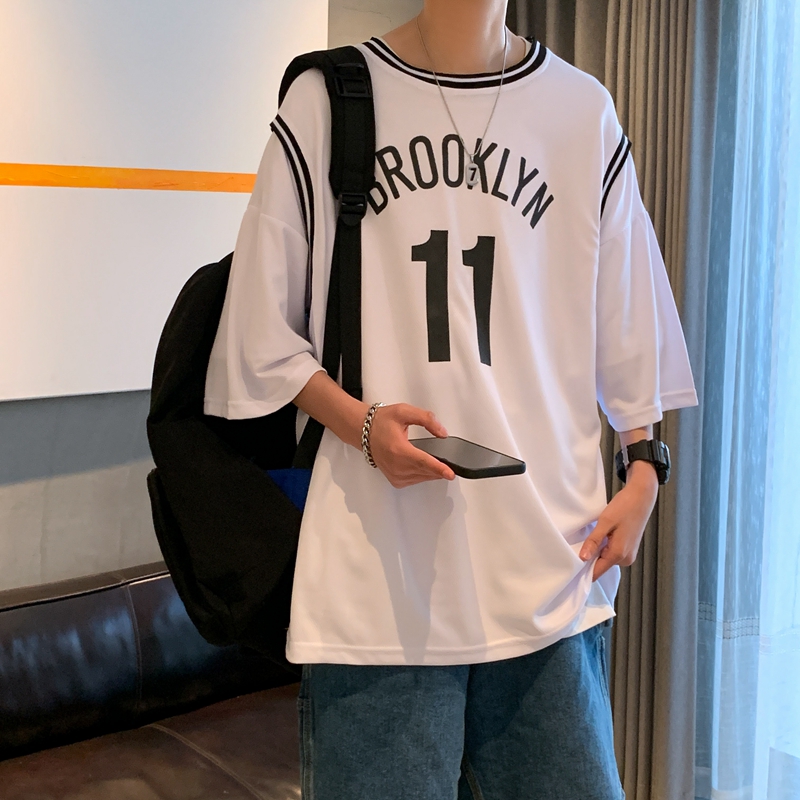 假两件短袖T恤男潮牌潮流大码半袖港风ins超火夏季情侣宽松篮球服