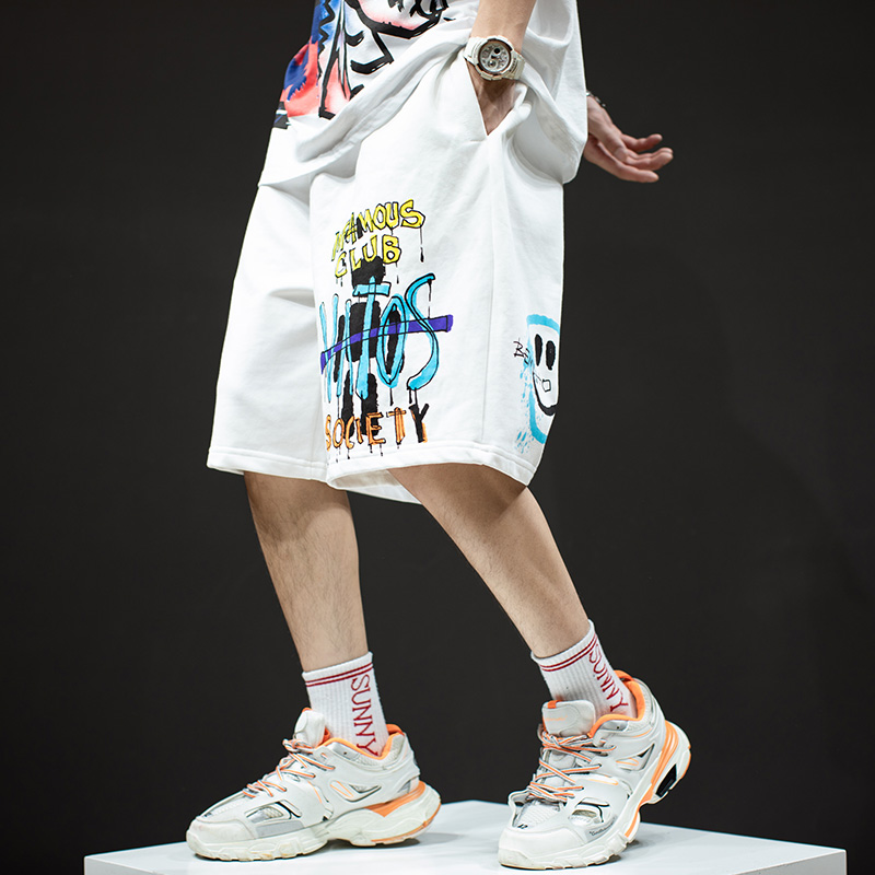 夏新品嘻哈街舞滑板五分裤休闲中裤运动短裤男生潮流重磅针织卫裤