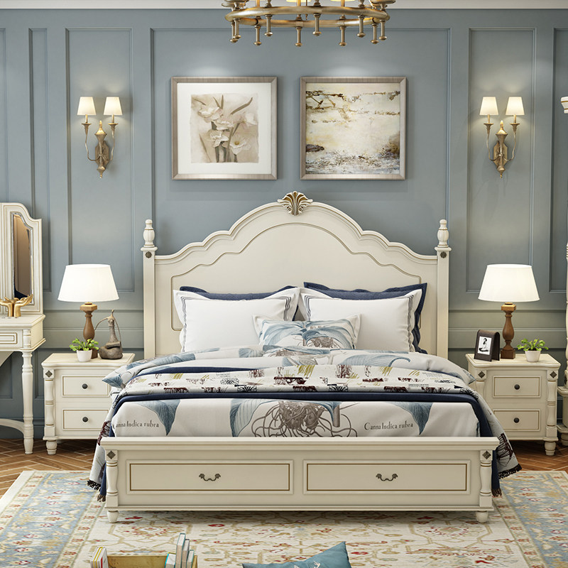 美式床实木床主卧室白色简约风格奢华欧式床双人床1.8米公主婚床