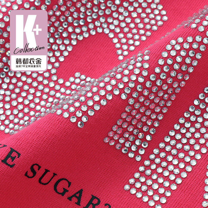 韩都衣舍夏季新款韩版女短款字母贴钻上衣