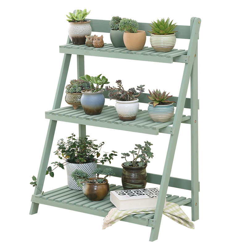 zakka多层三层实木花架室内户外阳台多肉加宽花架