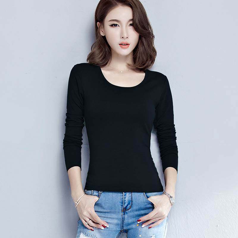 纯棉修身低领打底衫女内搭春秋冬季黑色长袖t恤上衣洋气紧身秋衣