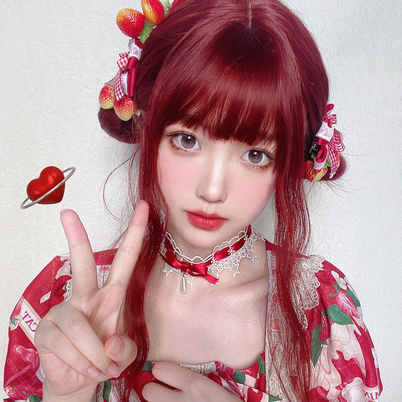 假发女夏红色头套自然仿真长卷卷发波浪羊毛卷日常整顶假发