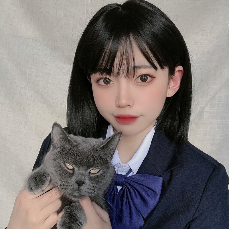 短发假发女日系减龄酷bobo头学生头短直发黑色可爱圆脸自然全头套